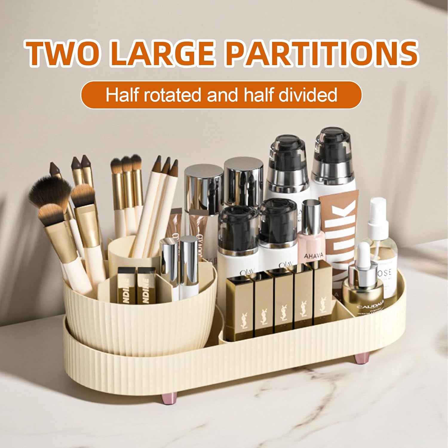 Roterende makeup-organizer med 360 graders rotation – 2-i-1 roterende rum til kosmetik, perfekt til kommoden.
