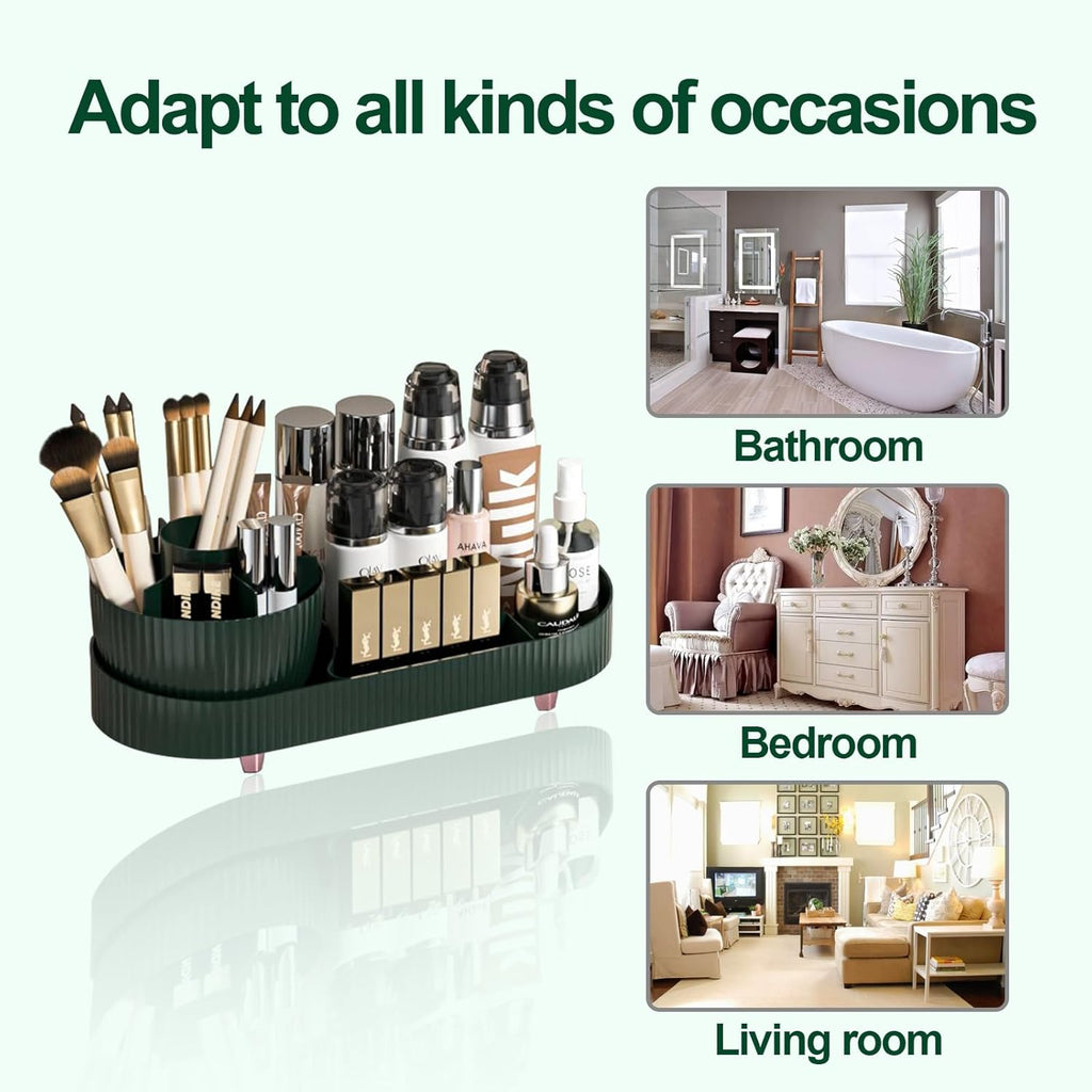 Roterende makeup-organizer med 360 graders rotation – 2-i-1 roterende rum til kosmetik, perfekt til kommoden.