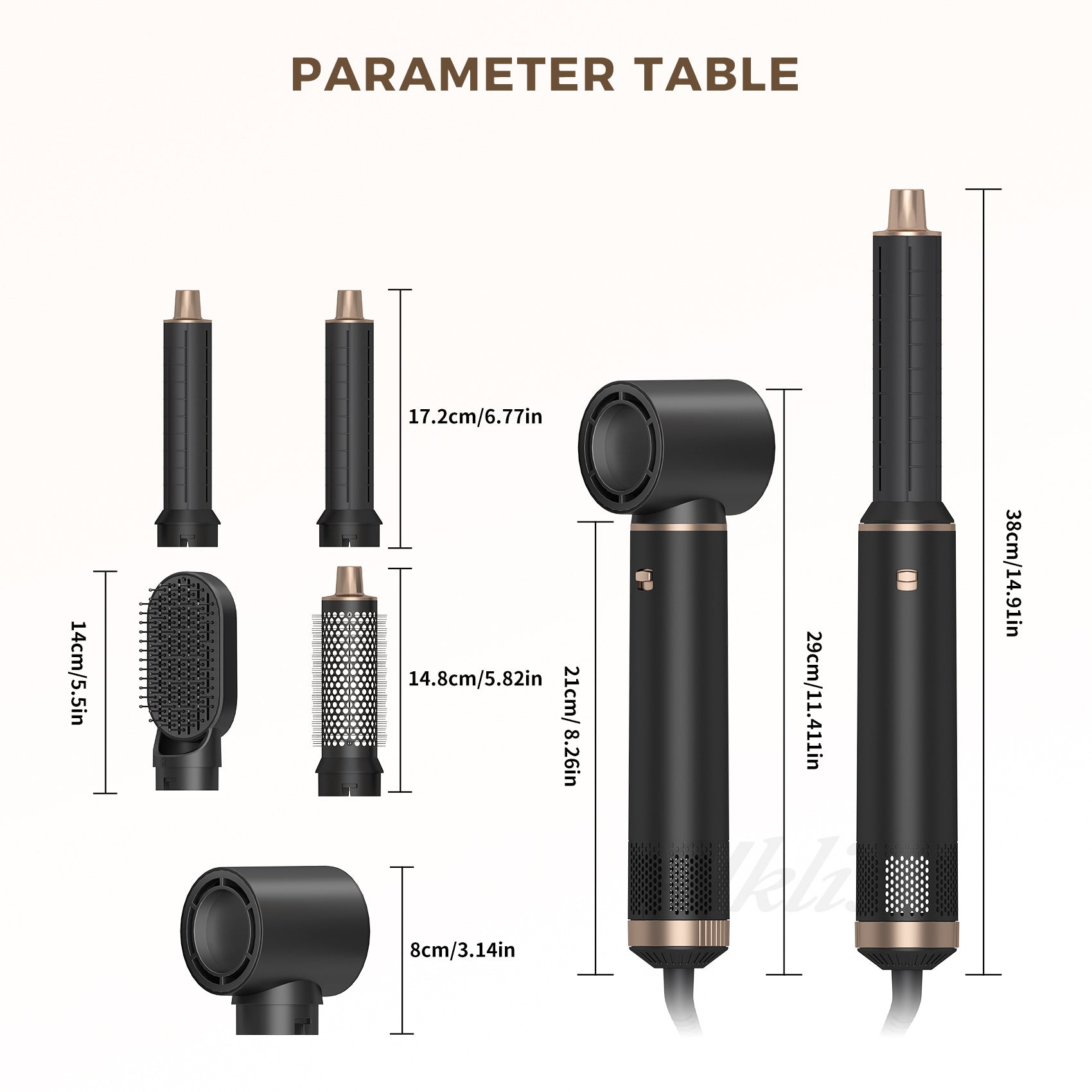 5-i-1 hårtørrer børste, hårtørringsbørste, Air Curler, Air Curling Wrap Styler, aftagelig varmluftbørste, negativ ion tørrebørste, 1000 Watt effekt