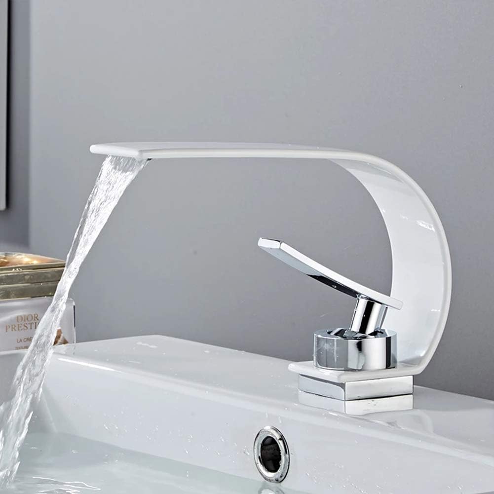 Grifo de baño tipo cascada, mezclador de lavabo de latón negro moderno, agua caliente y fría, adecuado para baño y lavabo, grifo mezclador de palanca única