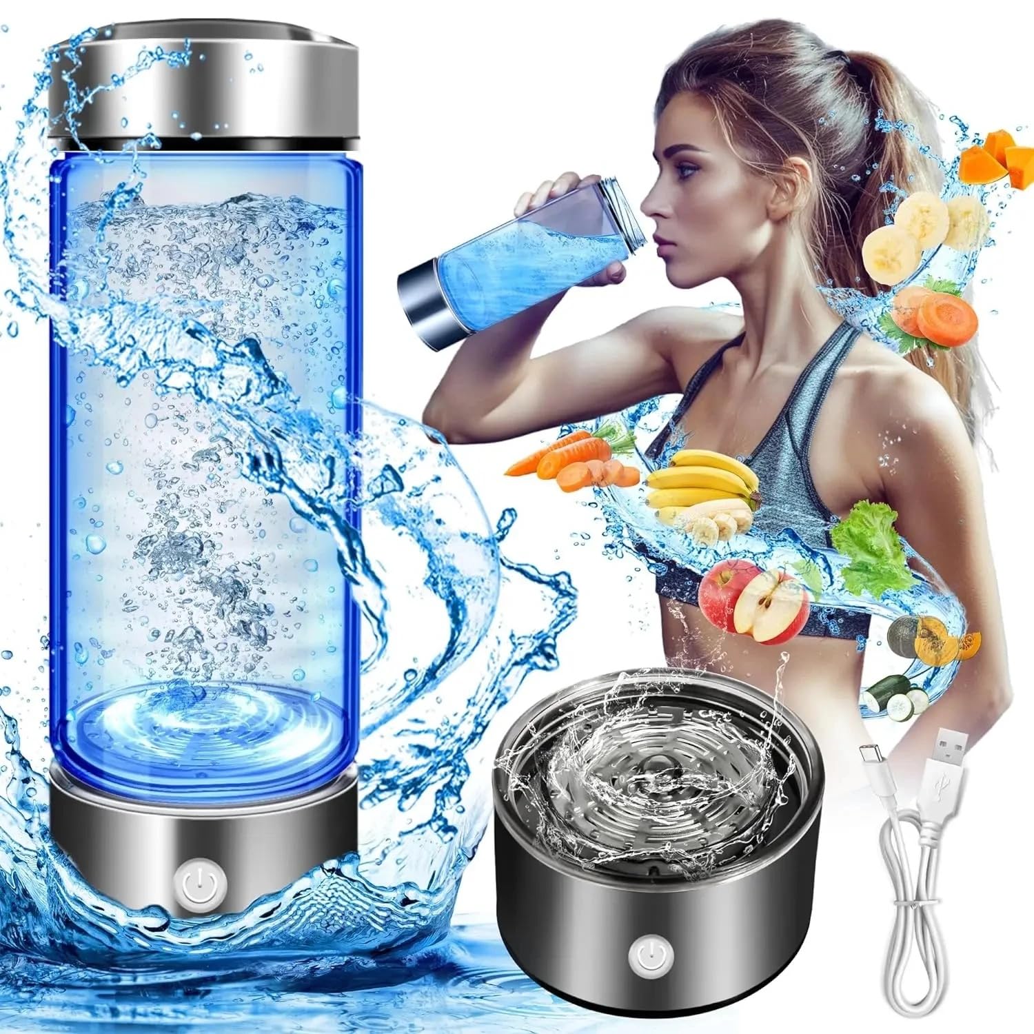 Bouteille d'eau à hydrogène double mode Premium, générateur d'hydrogène portable, bouteille d'eau ionisée de 550 ml (1800 PPB), idéale pour le bureau, les voyages et l'entraînement quotidien