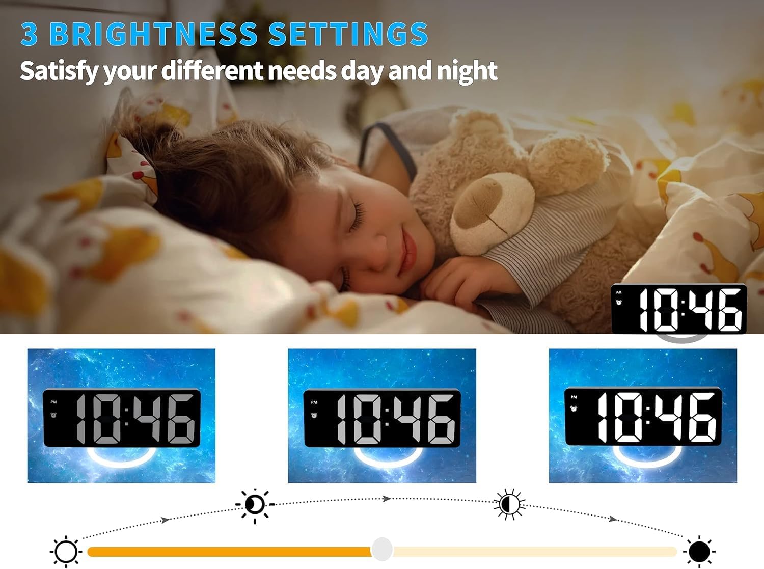 Digital Bedside Alarm Clock ¡ª Electronic Clock with Large LED Mirror, Temperature, Date, Adjustable Brightness, and Voice Control.