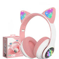 Casque Bluetooth 5.0 à oreilles de chat avec lumière flash, prise en charge de la carte TF et micro intégré, cadeau d'anniversaire pour enfants filles