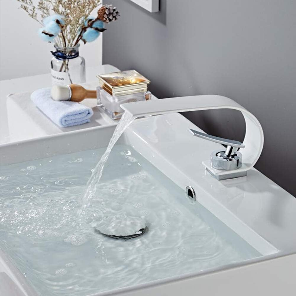 Grifo de baño tipo cascada, mezclador de lavabo de latón negro moderno, agua caliente y fría, adecuado para baño y lavabo, grifo mezclador de palanca única