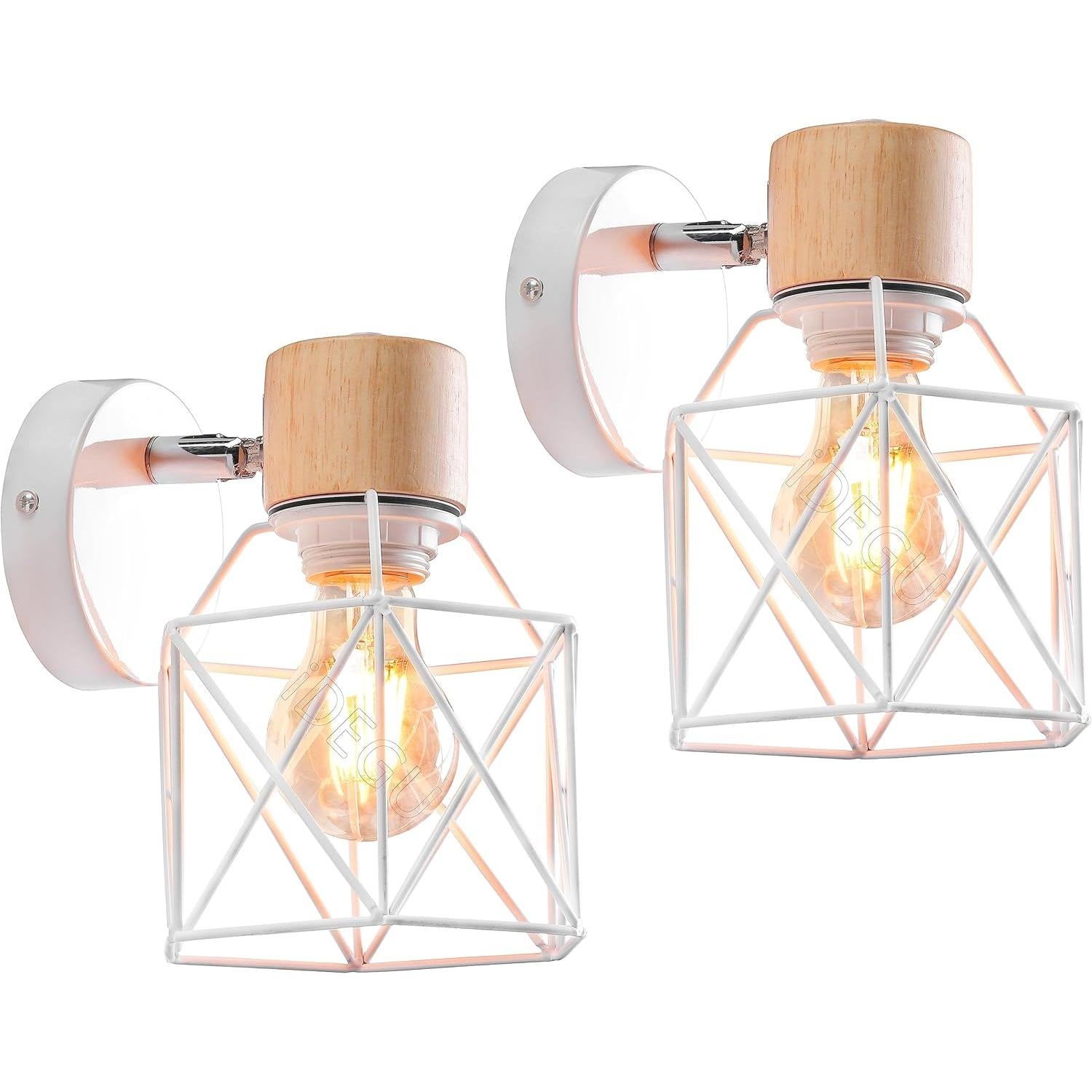 2PC Vintage Wall Lamps ¨C 15cm Indoor Sconce ¨C Wood & Metal Industrial Design ¨C Cage Style ¨C Adjustable Retro Light