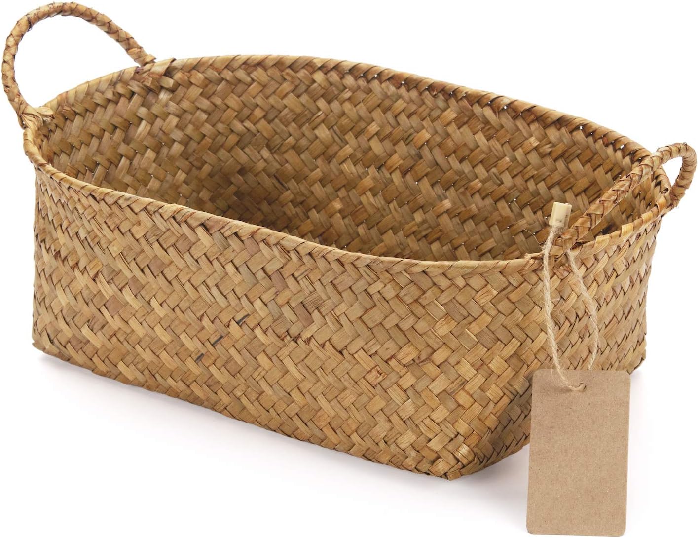 Woven Seagrass Storage Baskets ¨C Natural Oval Baskets with Handles, Stackable Organizer Set of 3