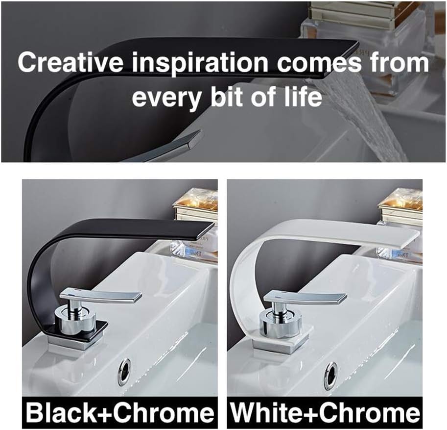 Grifo de baño tipo cascada, mezclador de lavabo de latón negro moderno, agua caliente y fría, adecuado para baño y lavabo, grifo mezclador de palanca única