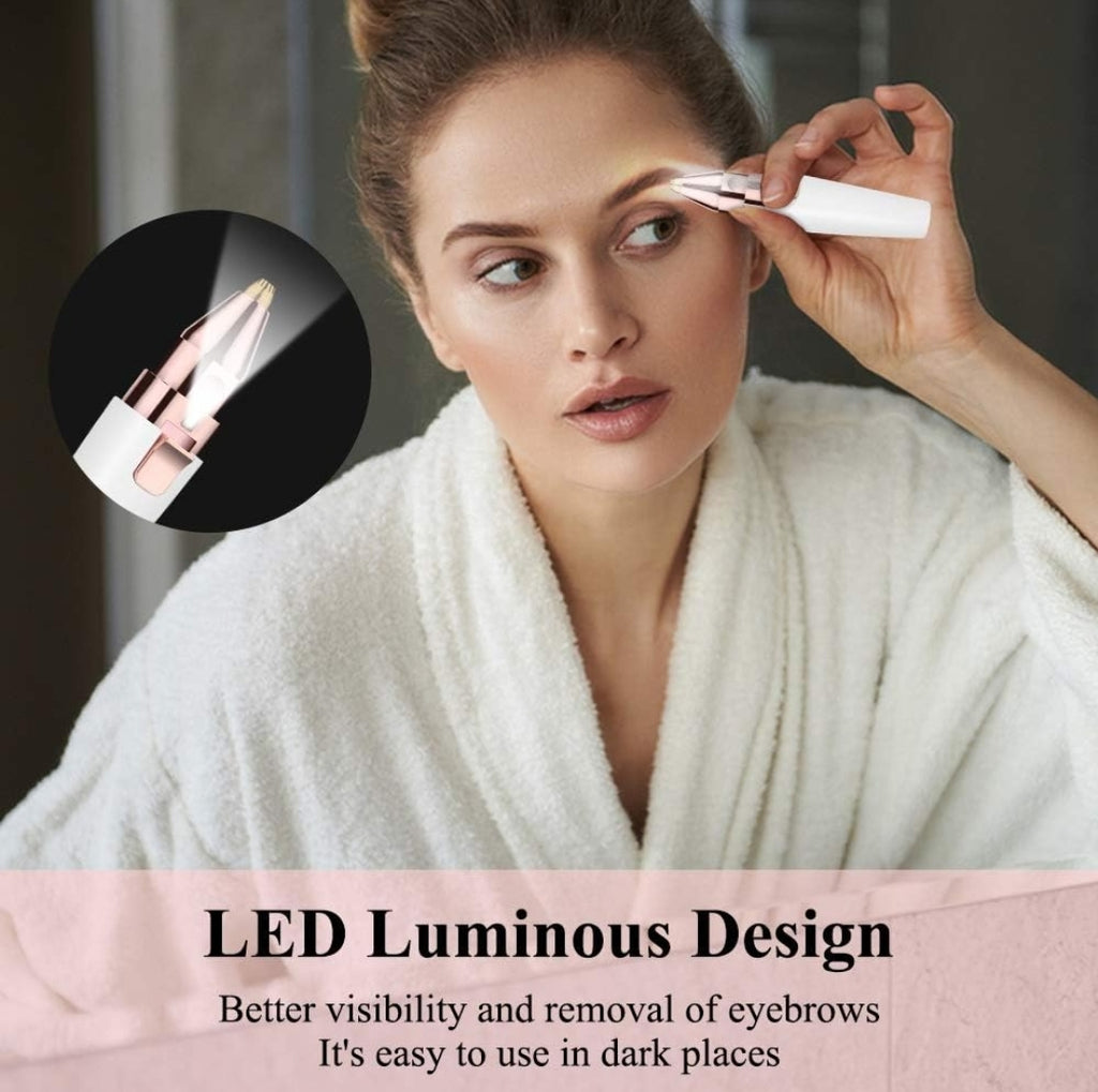 Depiladora Facial Eléctrica 2 en 1 para Mujeres ¨C Recortadora de Cejas y Dispositivo de Eliminación de Vello Facial ¨C Recargable por USB, Impermeable, Portátil, Indolora, con Luz LED ¨C Para Cara, Nariz y Labios (Blanca)
