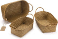 Woven Seagrass Storage Baskets ¨C Natural Oval Baskets with Handles, Stackable Organizer Set of 3