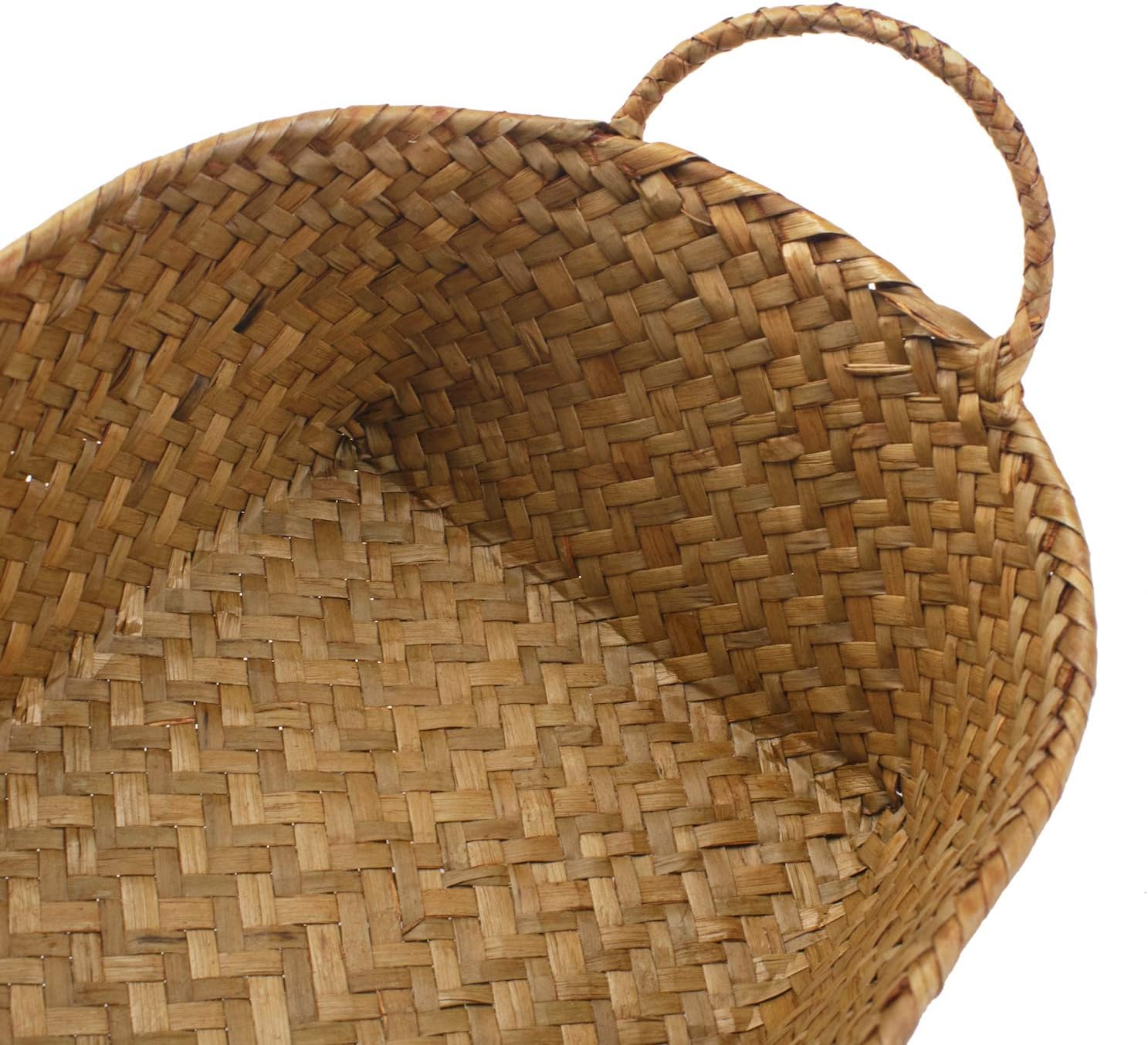 Woven Seagrass Storage Baskets ¨C Natural Oval Baskets with Handles, Stackable Organizer Set of 3