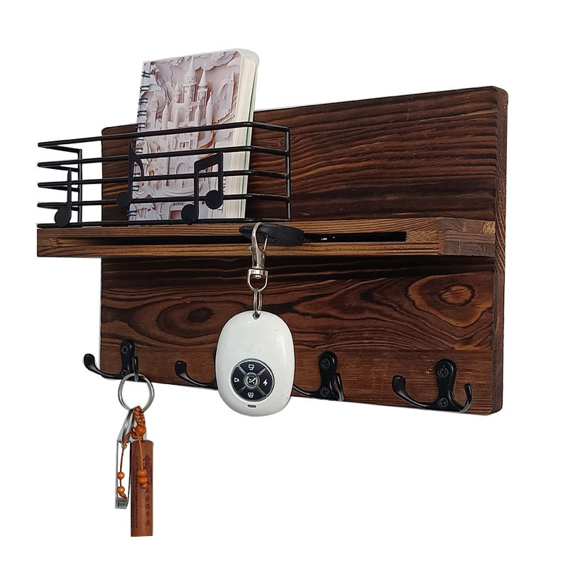 Decorative Wall Key Holder, Rustic Mail Organizer, Wooden Letter Organizer with Key Hooks