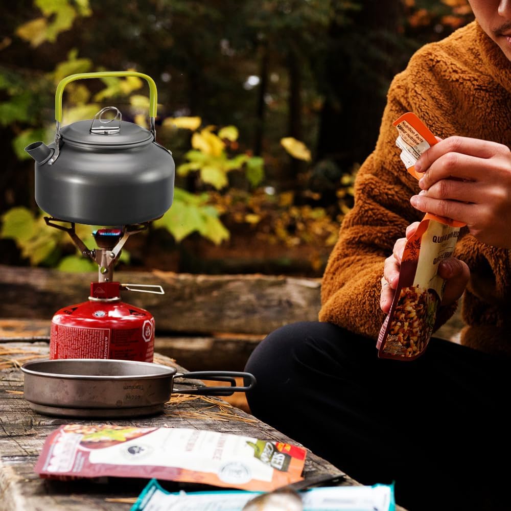 Grydesæt i aluminium til udendørs camping – sammenfoldelig tekedel og pandesæt, letvægtsgryder og pander med netpose til backpacking, vandreture og picnics