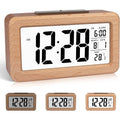 Wooden digital alarm clock, easy to set, with temperature display, backlight, and snooze function