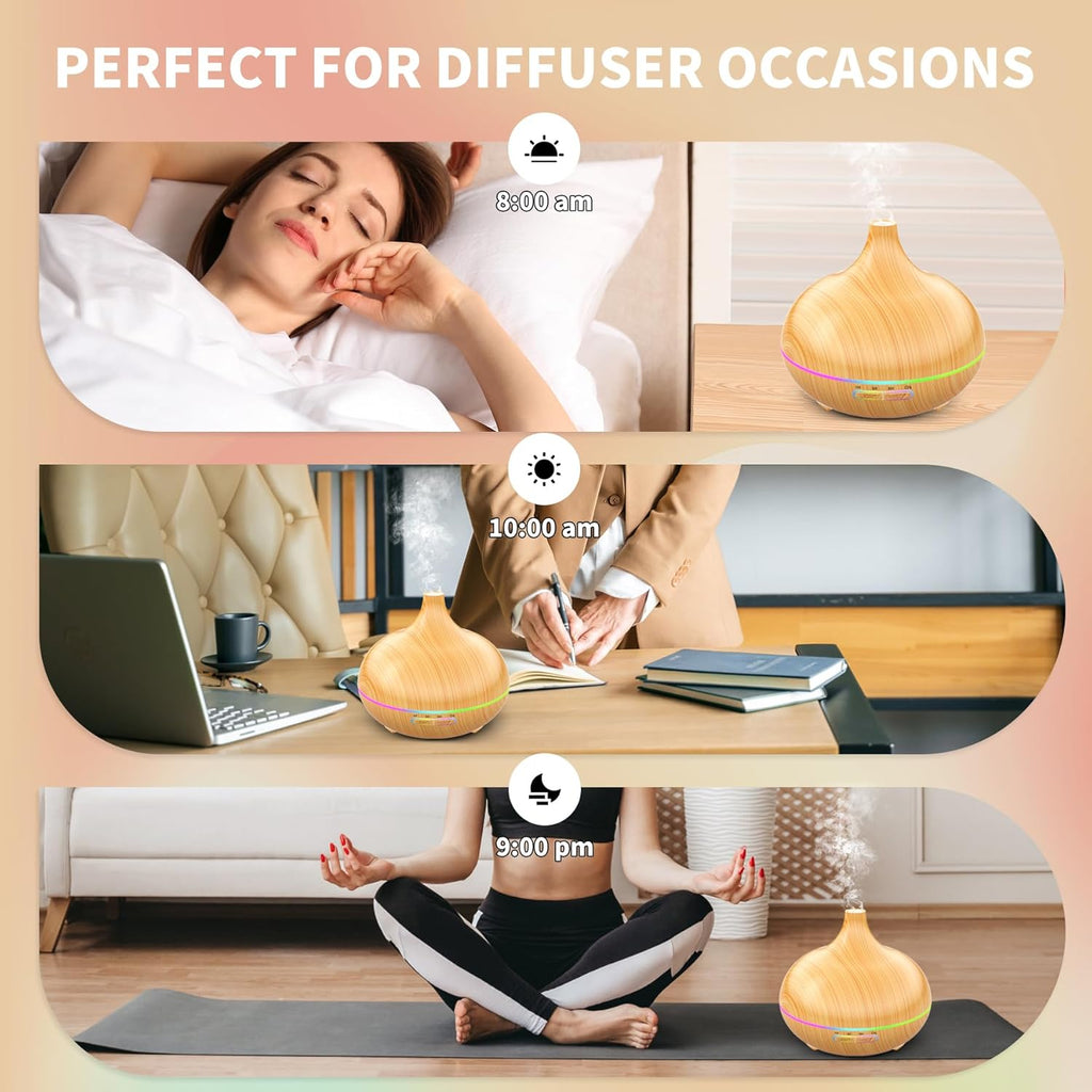 Aroma diffuser for essential oils in large rooms, offices, children's rooms at home, quiet cool mist humidifier with light