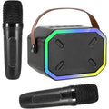 Karaoke-maskine til børn og voksne, bærbar mini Bluetooth-højttaler med 2 trådløse mikrofoner og LED-lys til TV