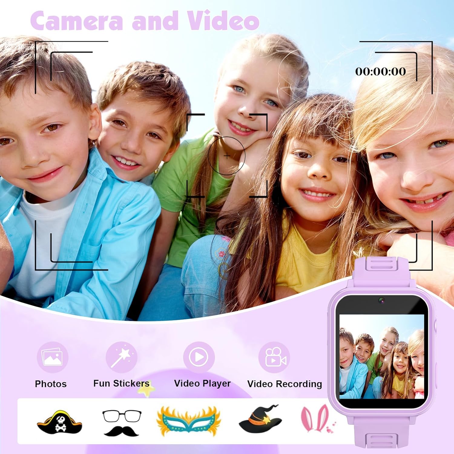 Montre Intelligente pour Enfants avec 39 Jeux Éducatifs, Caméra HD, Suivi des Habitudes, Musique, Alarme, Calculatrice, Calendrier, Lampe de Poche – Pour les 3-12 Ans (Sans Fonction d'Appel)