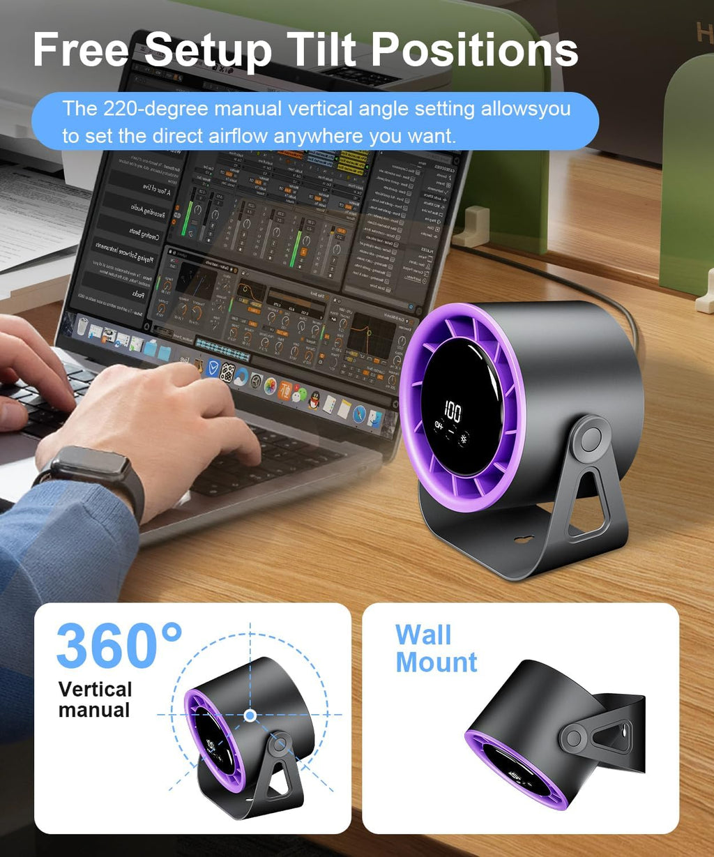 Ventilador de mesa inalámbrico, potente, recargable por USB, 4 velocidades, rotación de 360 grados, pequeño ventilador portátil
