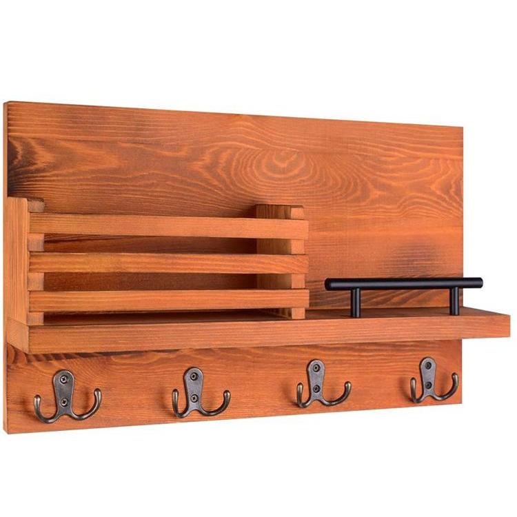 Decorative Wall Key Holder, Rustic Mail Organizer, Wooden Letter Organizer with Key Hooks