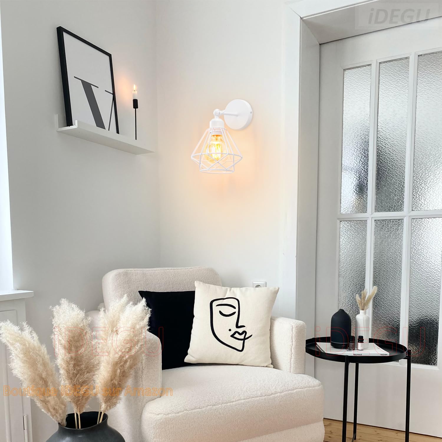 2PC Lámparas de Pared Vintage ¨C Aplique Interior de 15cm ¨C Diseño Industrial de Madera y Metal ¨C Estilo Jaula ¨C Luz Retro Ajustable