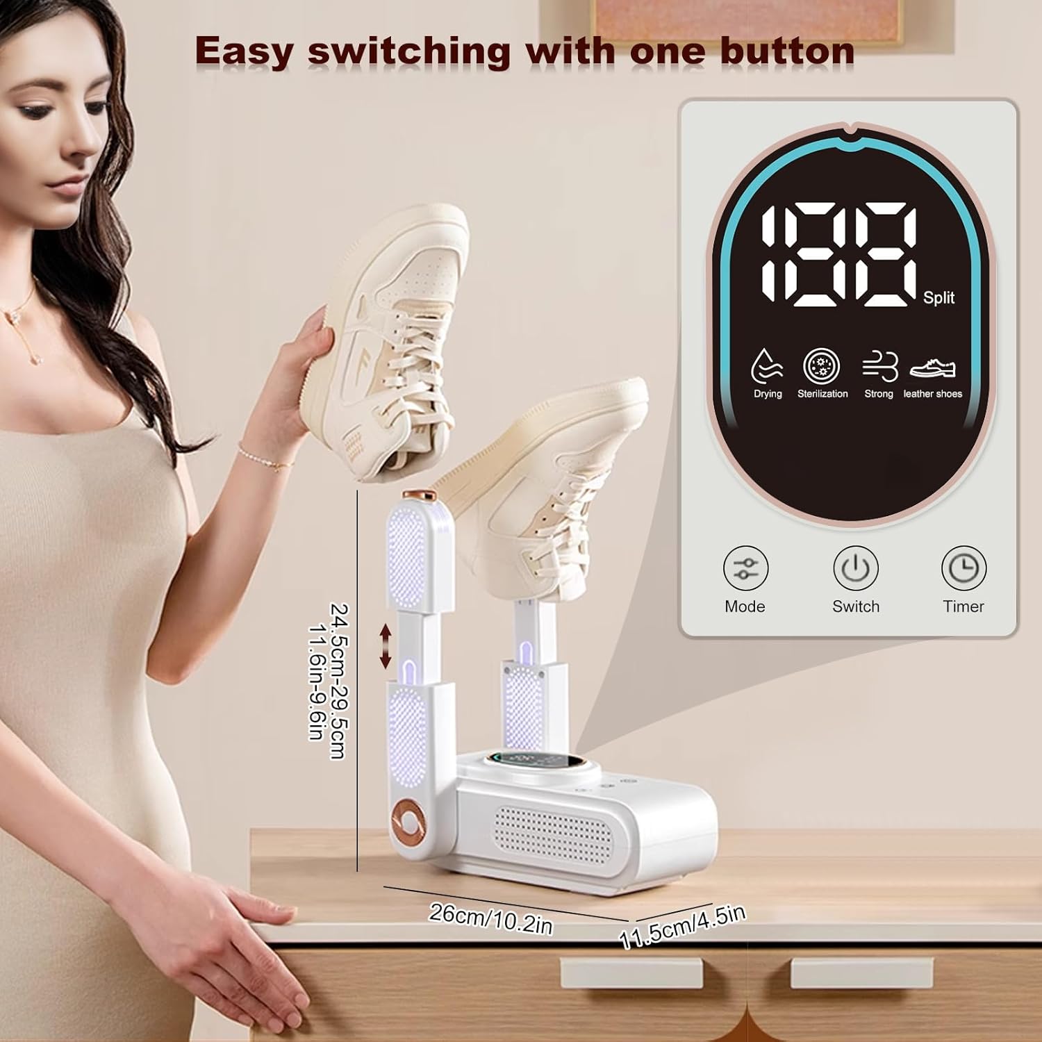 Sèche-chaussures électrique avec écran numérique, sèche-bottes pour chaussures de ski, chauffe-chaussures
