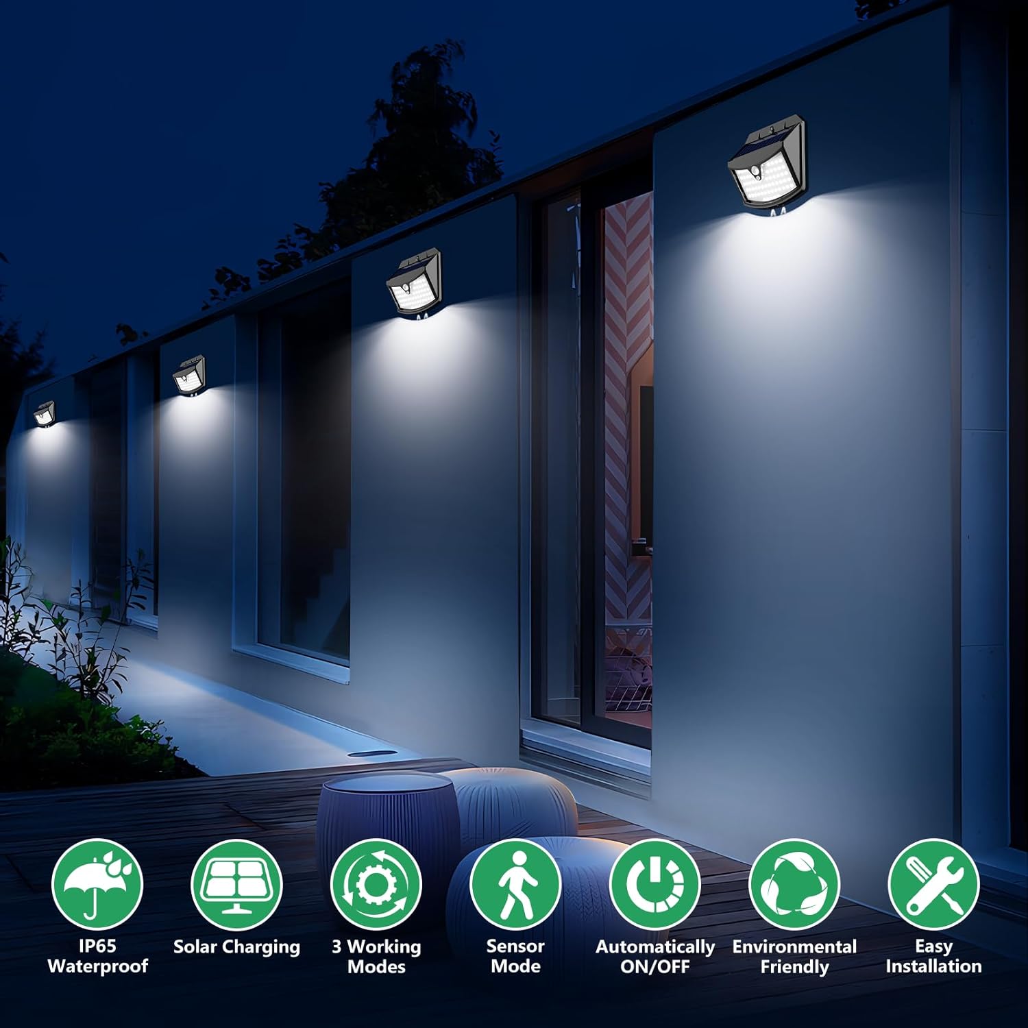 Outdoor Solar Light, 3 Modes with Motion Sensor, IP65 Waterproof Solar LED Spotlight