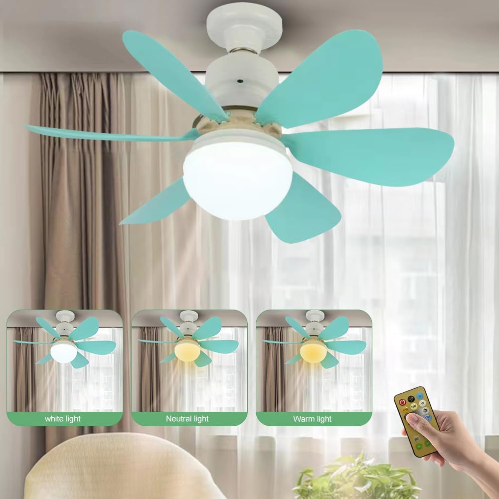 Ceiling fans with lights and remote control, 30W ceiling fan with dimmable light, quiet ceiling fan with 6 blades, 3 color temperatures, 3 speeds