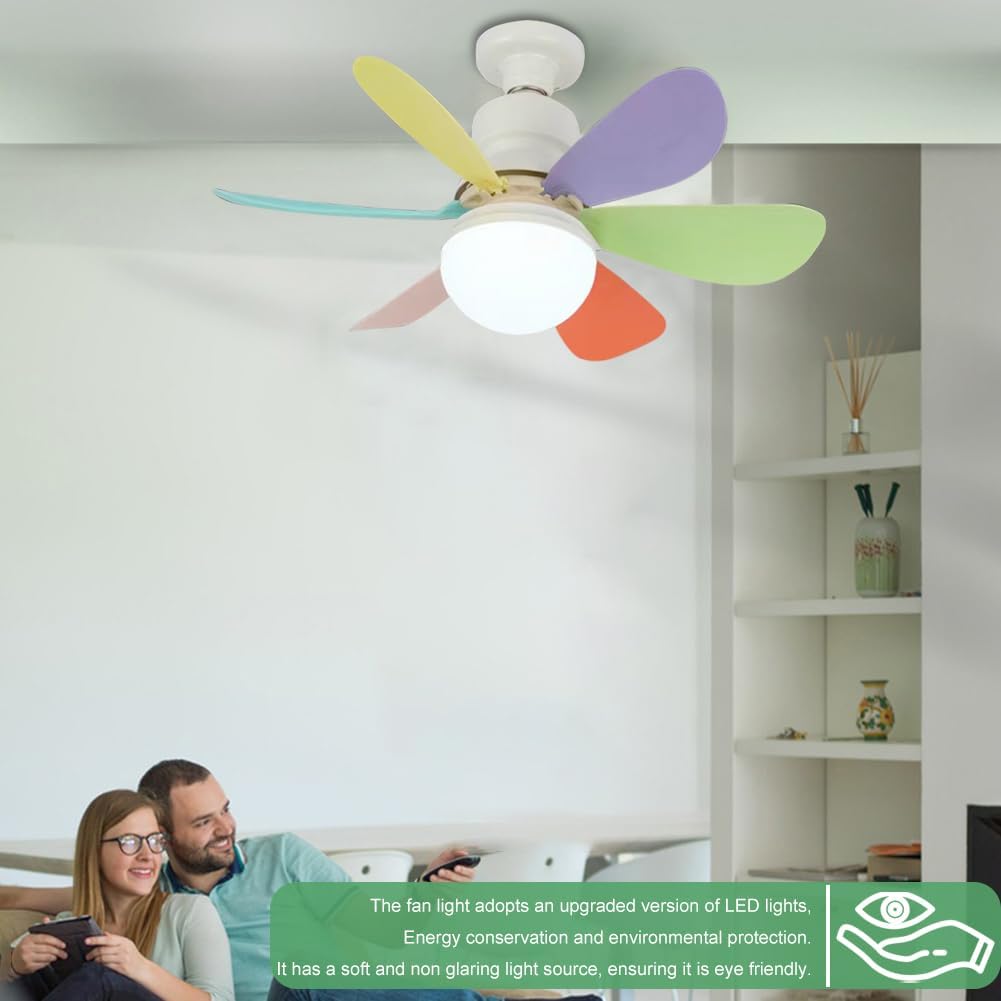 Ceiling fans with lights and remote control, 30W ceiling fan with dimmable light, quiet ceiling fan with 6 blades, 3 color temperatures, 3 speeds