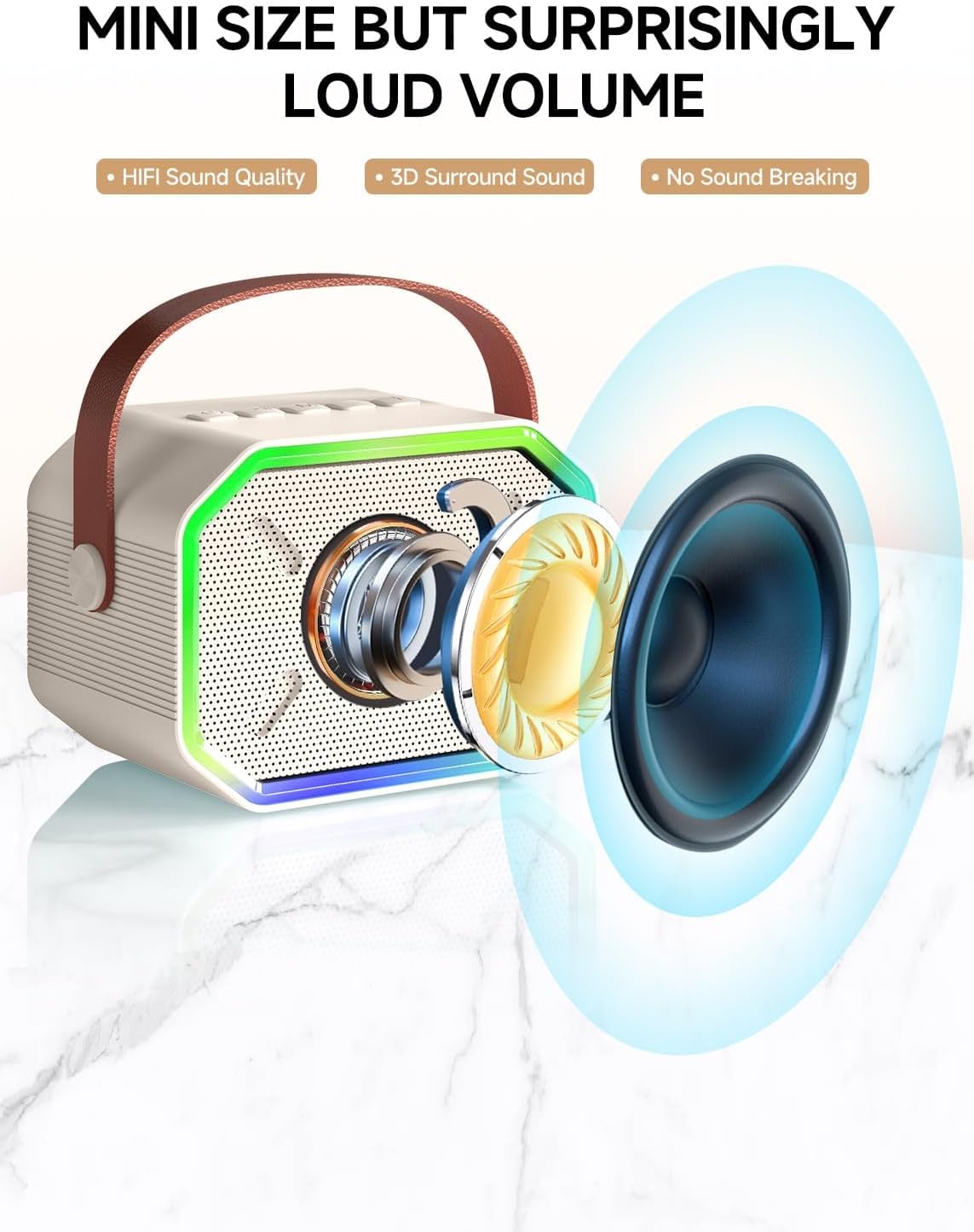 Karaoke Machine for Kids and Adults, Portable Mini Bluetooth Speaker with 2 Wireless Microphones and LED Lights for TV