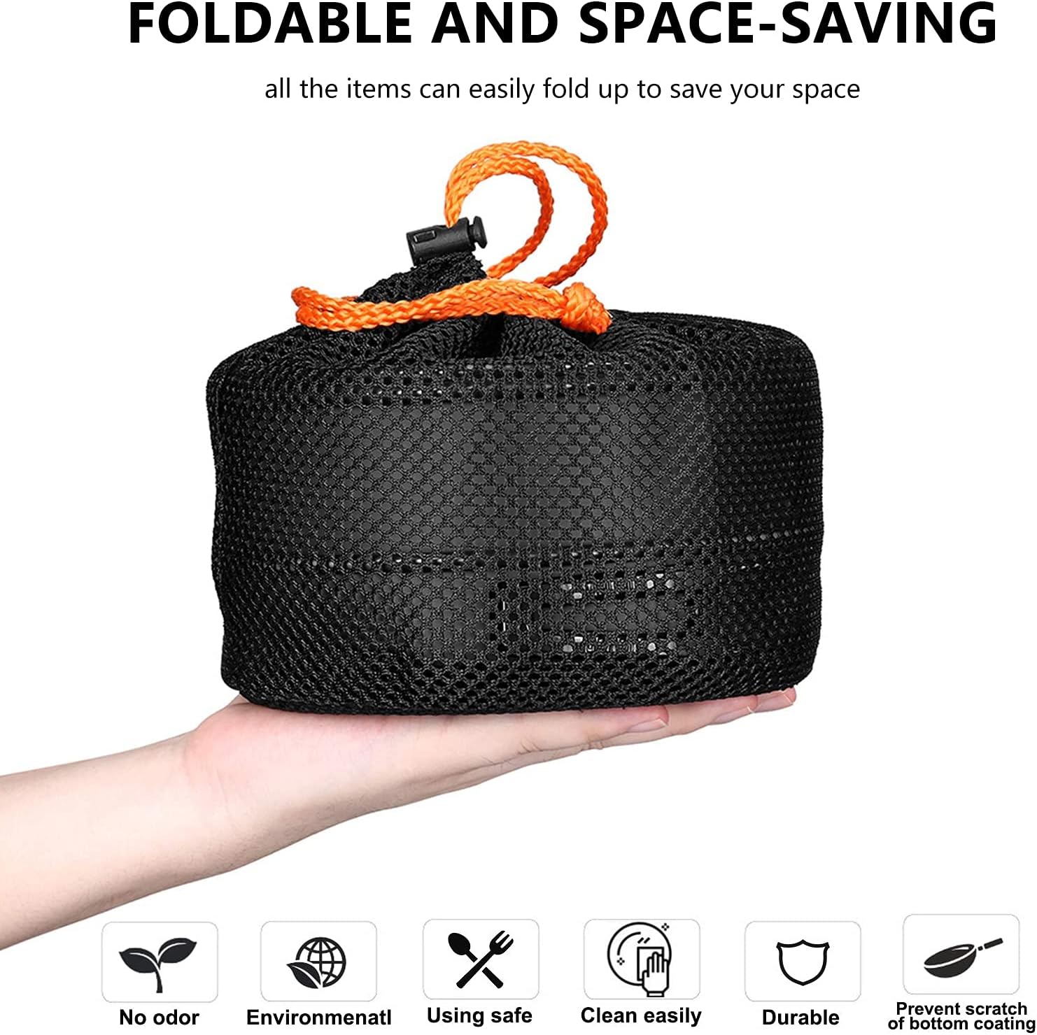 Grydesæt i aluminium til udendørs camping – sammenfoldelig tekedel og pandesæt, letvægtsgryder og pander med netpose til backpacking, vandreture og picnics