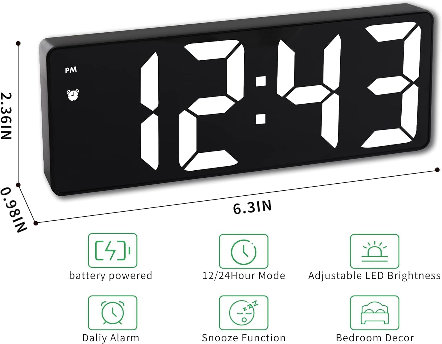 Digital Bedside Alarm Clock ¡ª Electronic Clock with Large LED Mirror, Temperature, Date, Adjustable Brightness, and Voice Control.