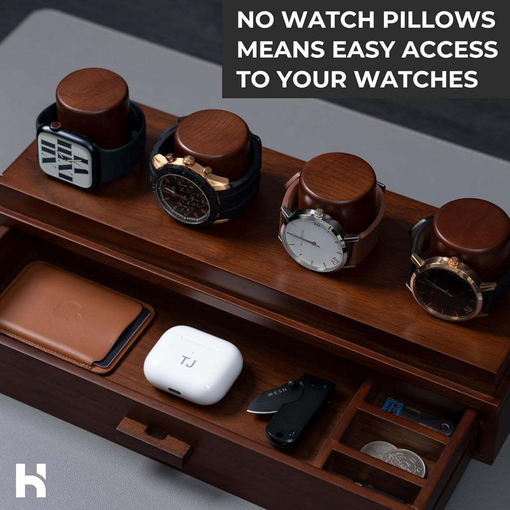 Elevate your watch collection with this premium display case for 4 watches. A unique birthday gift for men. Wooden box and case for men's watches.