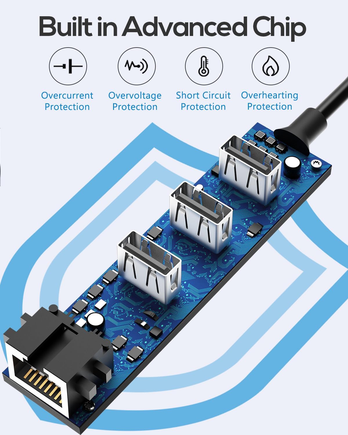 USB Hub / 4-in-1 Multiport USB Adapter ¨C Aluminum Hub with 1 RJ45 LAN Port and 3 USB 2.0 Data Ports (Gray - USB-A)