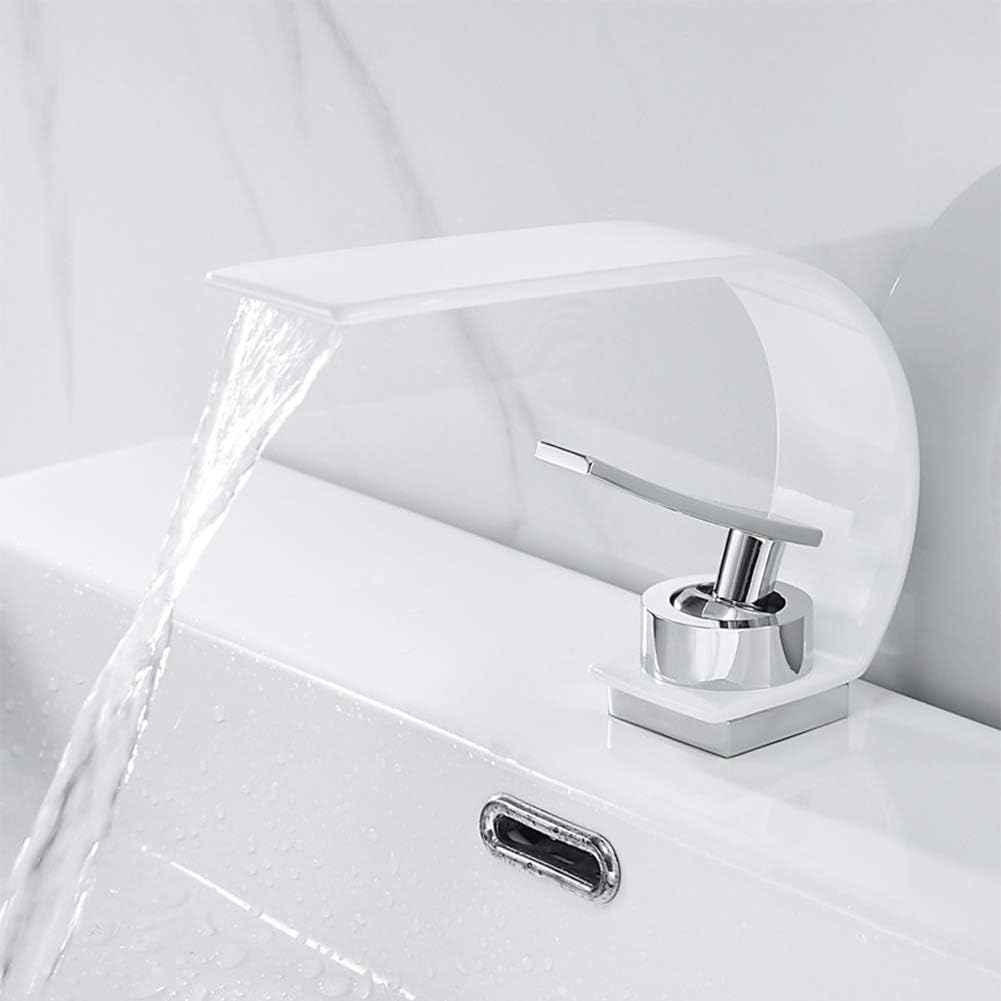 Grifo de baño tipo cascada, mezclador de lavabo de latón negro moderno, agua caliente y fría, adecuado para baño y lavabo, grifo mezclador de palanca única