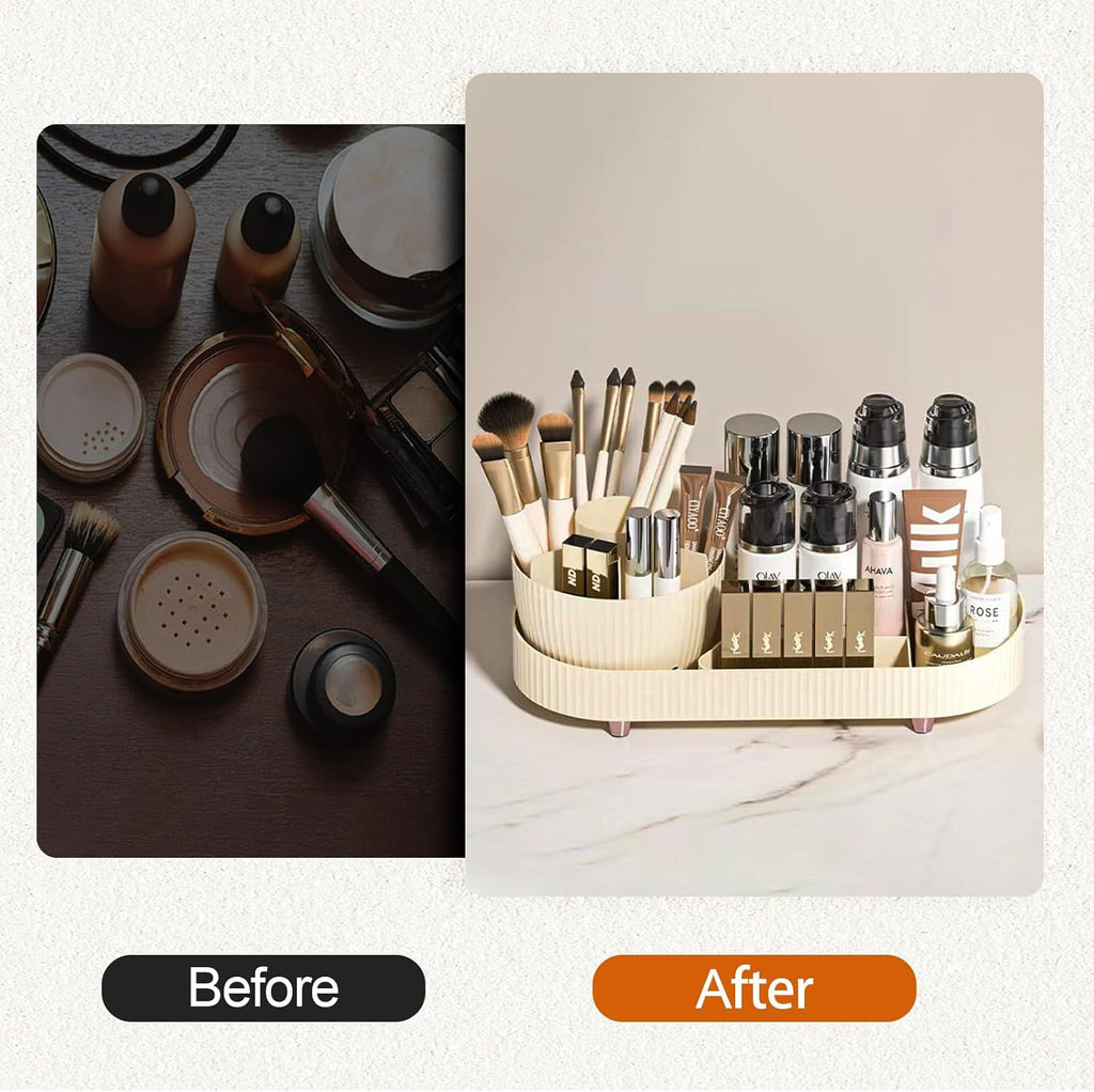 Roterende makeup-organizer med 360 graders rotation – 2-i-1 roterende rum til kosmetik, perfekt til kommoden.