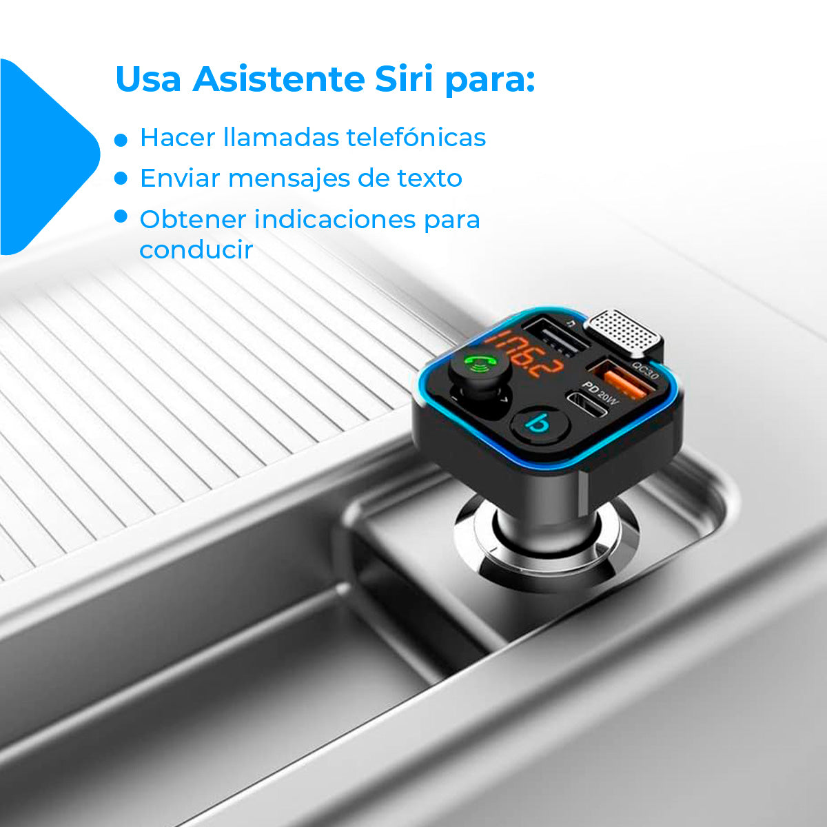 Bluetooth 5.0 FM Transmitter for Cars - 3 Charging Ports: x 2 USB QC3.0 + x1 PD 3.0 Type C 20W, Hands-Free Function, Noise Cancellation, Fast Charging, Button B: Hi-Fi Deep Bass (Speaker)