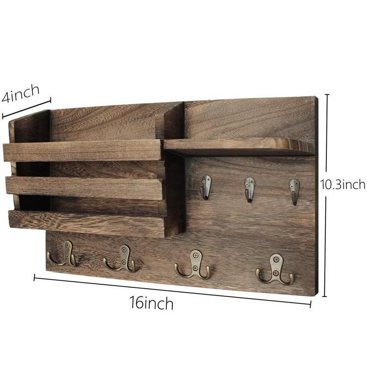 Decorative Wall Key Holder, Rustic Mail Organizer, Wooden Letter Organizer with Key Hooks