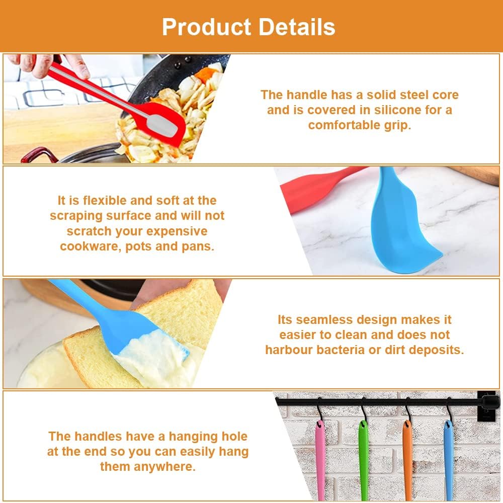 5 dele silikone køkkenspatler, silikone køkkenspatler med metalkerne, 260℃ non-stick varmebestandig køkkenspatel, silikone køkkenspatel til madlavning og bagning