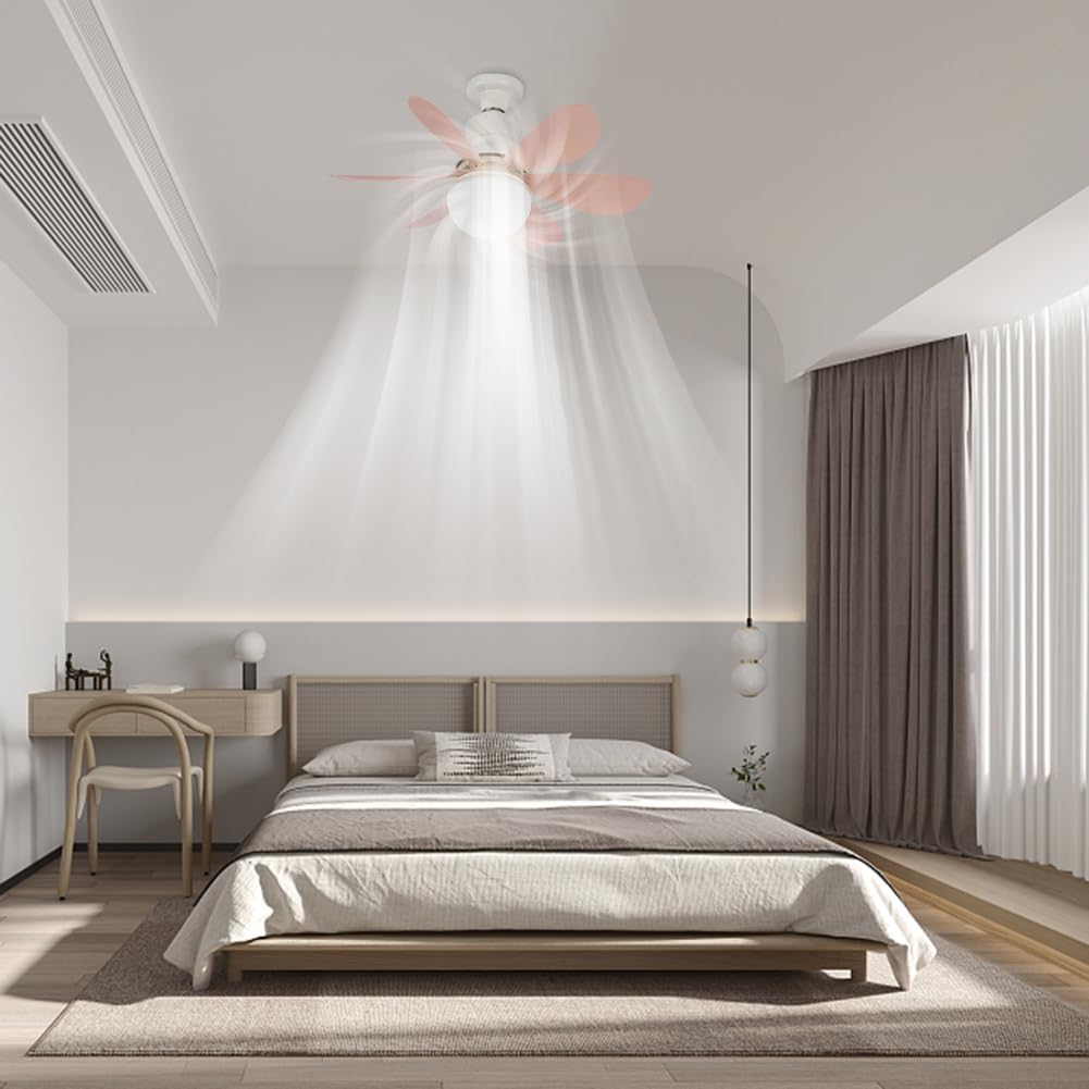 Ceiling fans with lights and remote control, 30W ceiling fan with dimmable light, quiet ceiling fan with 6 blades, 3 color temperatures, 3 speeds