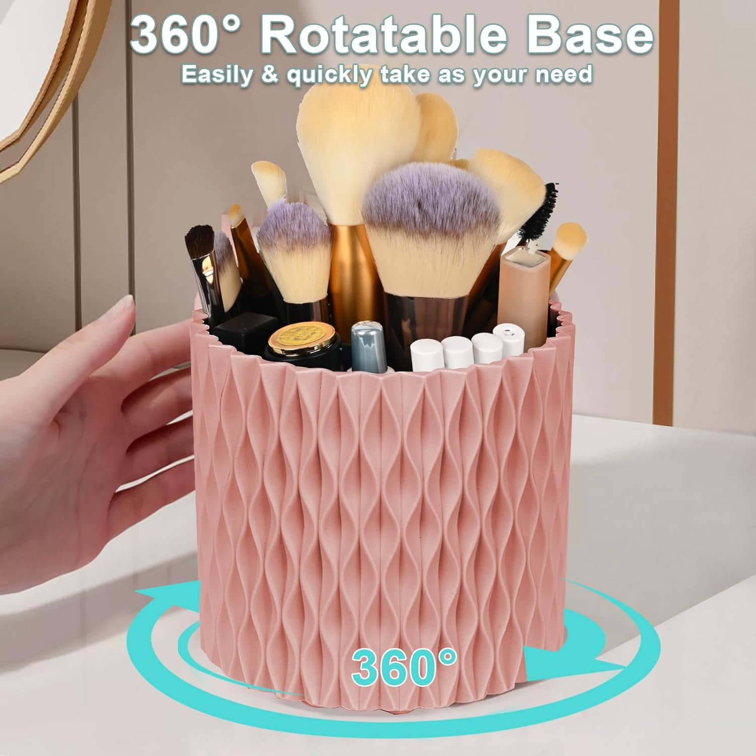Makeup Organizer, Børsteholder, 360-graders Roterende Kosmetik Organizer, Opbevaringsboks med Stor Kapacitet til Makeupbord, Skrivebord eller Badeværelsesbordplade