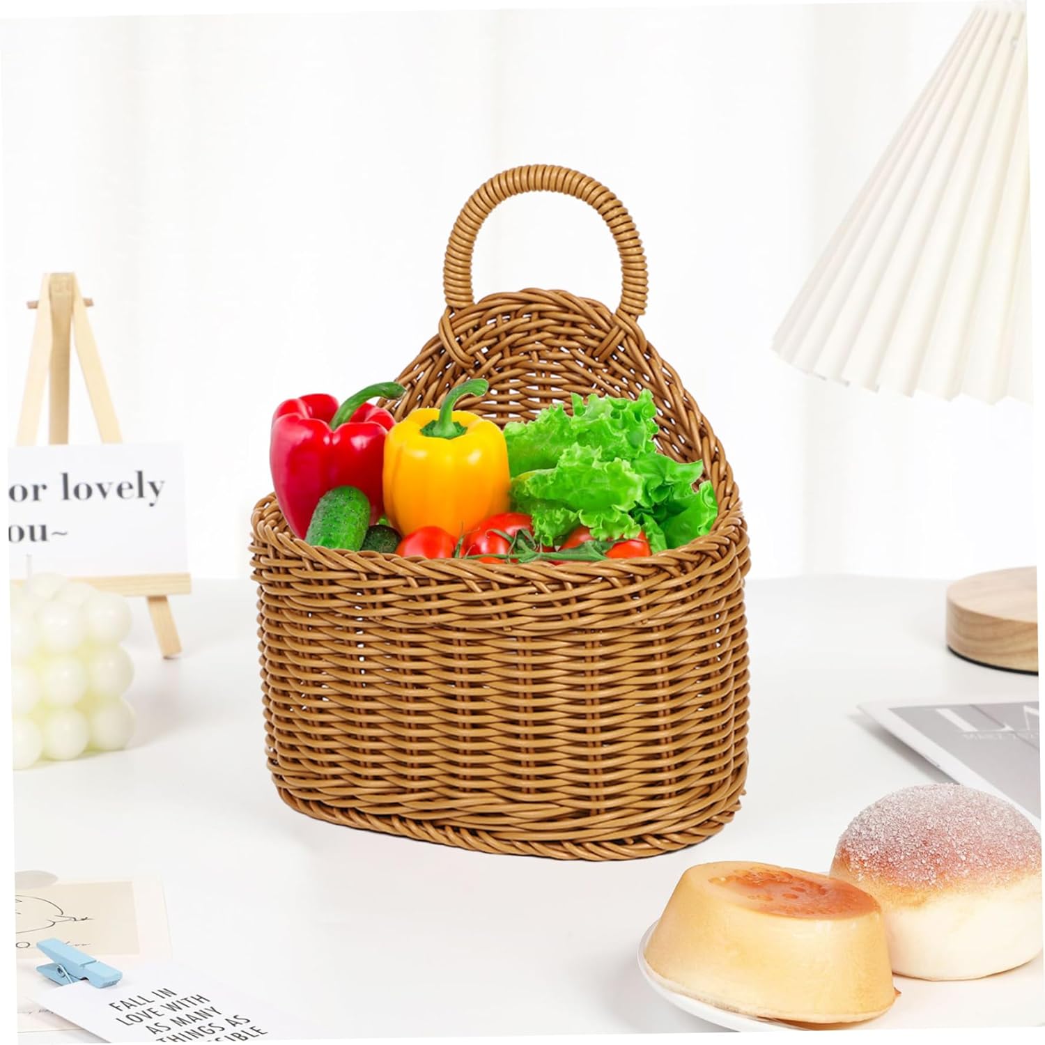 Hanging basket with handles, hanging storage basket, hanging bag, wicker textile comparison basket