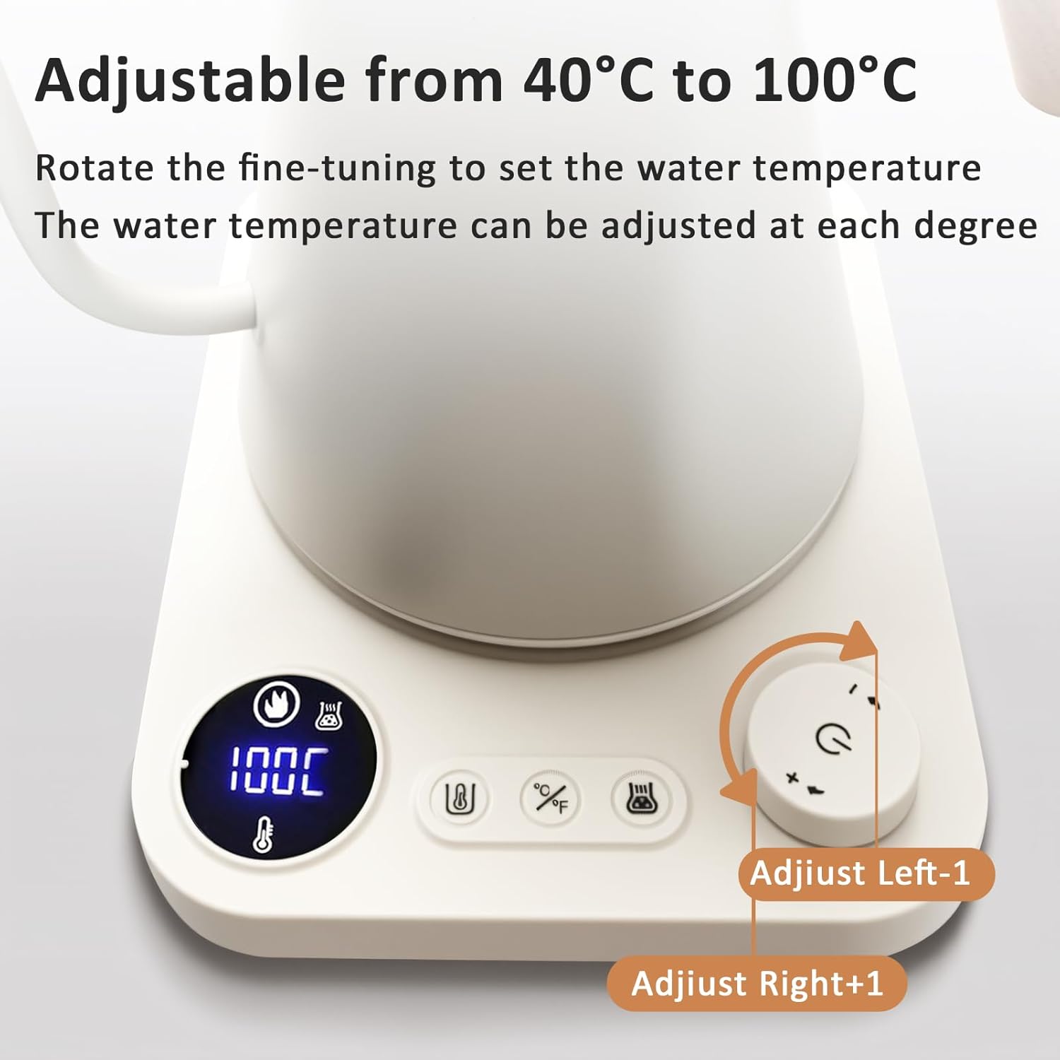 Bouilloire électrique numérique intelligente avec contrôle de température variable, intérieur en acier inoxydable, bouilloire électrique à col de cygne à chauffage rapide de 1200 W, finition élégante