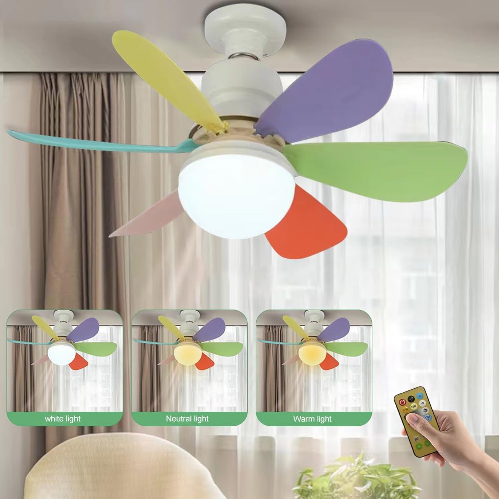 Ceiling fans with lights and remote control, 30W ceiling fan with dimmable light, quiet ceiling fan with 6 blades, 3 color temperatures, 3 speeds