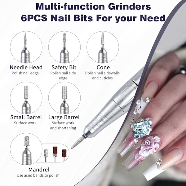 Lime à ongles électrique portable rechargeable, 45 000 tr/min, rapide et efficace, violette