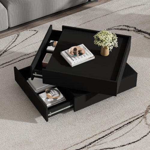 360° roterbart sofabord med 2 hylder og opbevaringsplads, sort, 60 x 60 x 38 cm