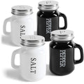 4-delt salt- og pebersæt - krydderiholder med skruelåg og håndtag (4 dele - sort/hvidt glas)