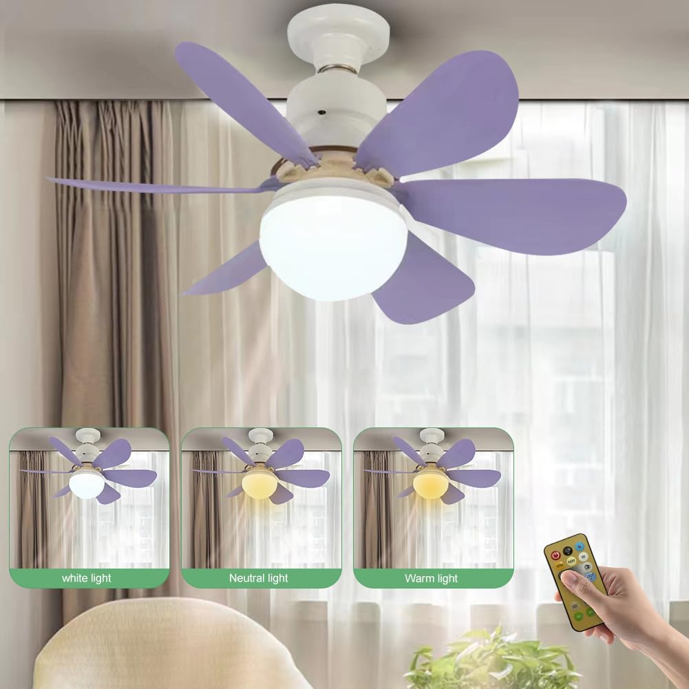 Ceiling fans with lights and remote control, 30W ceiling fan with dimmable light, quiet ceiling fan with 6 blades, 3 color temperatures, 3 speeds