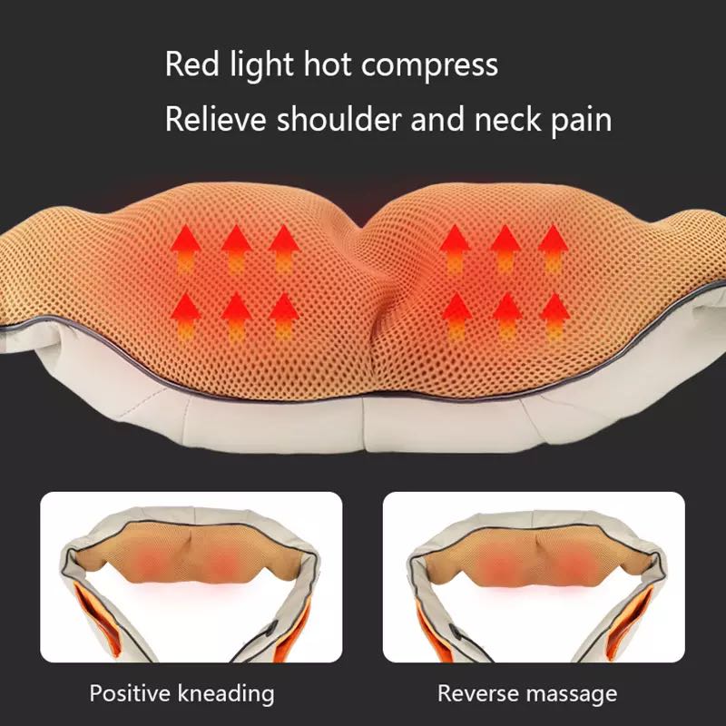 Masseur électrique shiatsu en U pour le dos, le cou et les épaules avec chaleur infrarouge et pétrissage pour usage domestique (avec adaptateur)