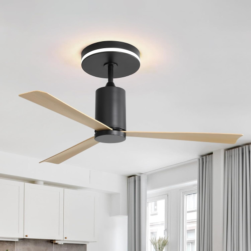 52-inch Recessed Ceiling Fan with LED Light and Remote Control, 3 ABS Blades for Patio and Living Room