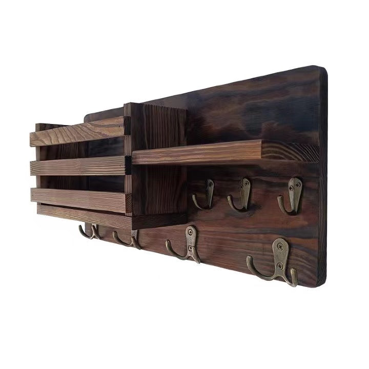 Decorative Wall Key Holder, Rustic Mail Organizer, Wooden Letter Organizer with Key Hooks