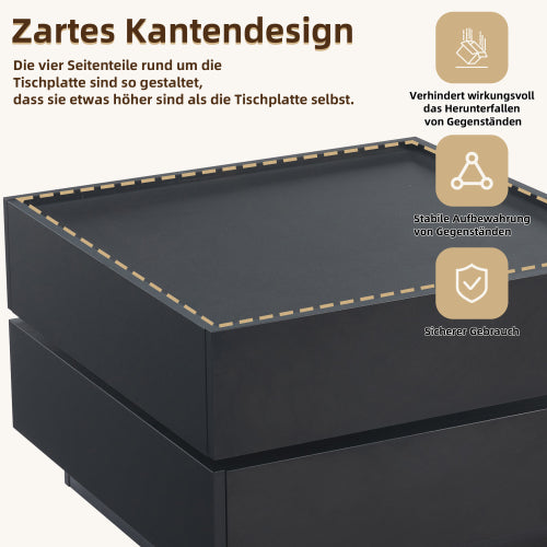 360° roterbart sofabord med 2 hylder og opbevaringsplads, sort, 60 x 60 x 38 cm